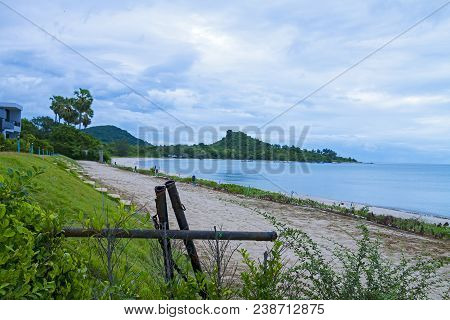 Beach In The Rain It Green Nature At Tape Sakae, Phrachaup Khirikhan Province Thailand