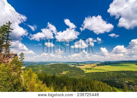Landscape View From The Ostas Table Mountain. The National Nature Reserve Adrspach-teplice Rocks, Cz