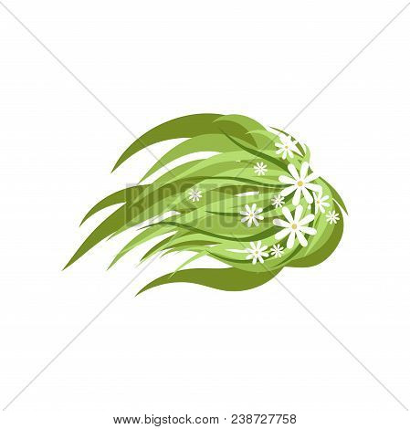 Green Plant With Flowers, Landscape Design Element, Top View Vector Illustration Isolated On A White