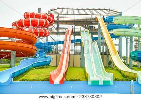 Aqua Park Constructions With Big Slides And Pipe