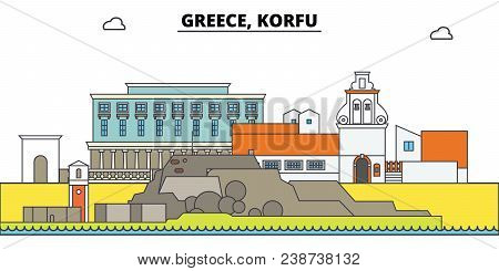 Greece, Korfu. City Skyline, Architecture, Buildings, Streets, Silhouette, Landscape, Panorama, Land