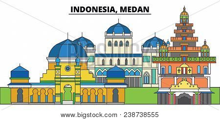 Indonesia, Medan. City Skyline, Architecture, Buildings, Streets, Silhouette, Landscape, Panorama, L