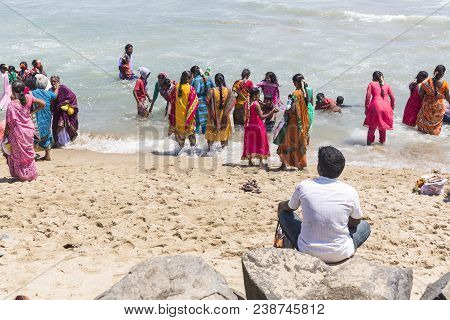 Masi Magam Festival, Puduchery, Pondichery, Tamil Nadu, India - March 1, 2018. Group Of Unidentified