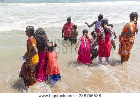 Masi Magam Festival, Puduchery, Pondichery, Tamil Nadu, India - March 1, 2018. Group Of Unidentified