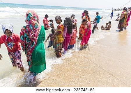 Masi Magam Festival, Puduchery, Pondichery, Tamil Nadu, India - March 1, 2018. Group Of Unidentified