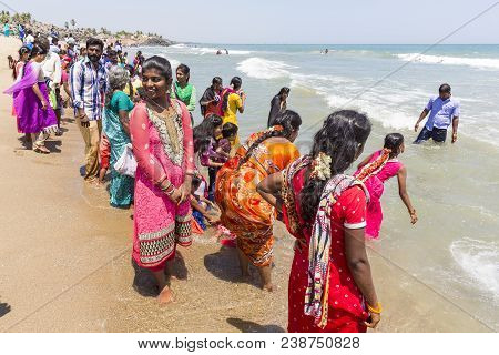 Masi Magam Festival, Puduchery, Pondichery, Tamil Nadu, India - March 1, 2018. Group Of Unidentified