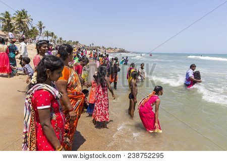 Masi Magam Festival, Puduchery, Pondichery, Tamil Nadu, India - March 1, 2018. Group Of Unidentified