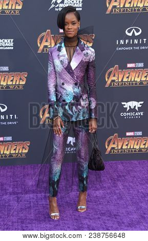 LOS ANGELES - APR 23:  Letitia Wright arrives to the Marvel Studios 'Avengers: Infinity War' World Premiere  on April 23, 2018 in Hollywood, CA                
