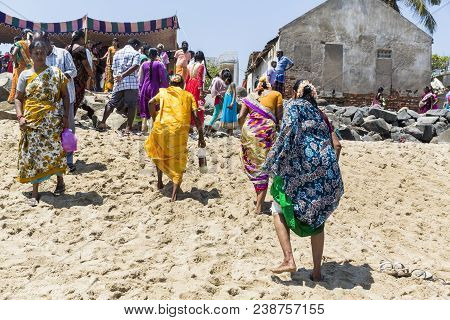 Masi Magam Festival, Puduchery, Pondichery, Tamil Nadu, India - March 1, 2018. Group Of Unidentified