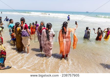 Masi Magam Festival, Puduchery, Pondichery, Tamil Nadu, India - March 1, 2018. Group Of Unidentified