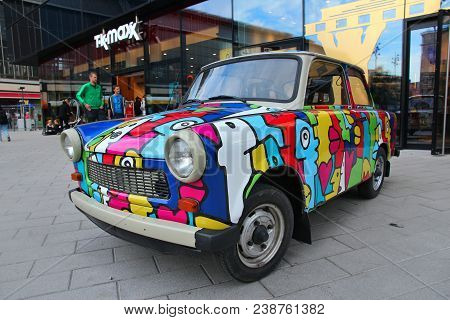 Berlin, Germany - August 25, 2014: Colorful Trabant 601 Car Parked In Berlin. 3,096,099 Trabant Cars