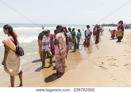 Masi Magam Festival, Puduchery, Pondichery, Tamil Nadu, India - March 1, 2018. Group Of Unidentified