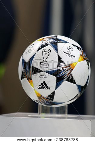 Kharkiv, Ukraine - February 21, 2018: Official Match Ball Of Uefa Champions League Season 2017/18 On