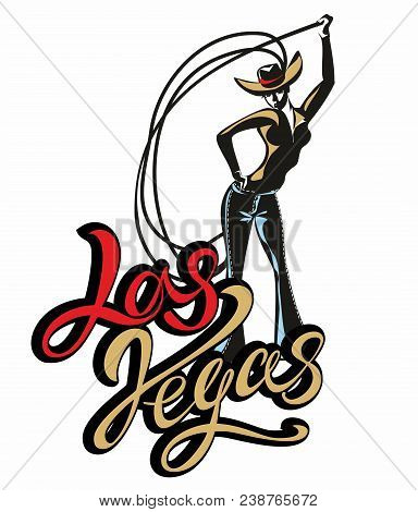 Las Vegas. The Cowboy Girl . Lasso.  Invitation. Greeting. Weathercock. Sign. Western. Vintage.retro