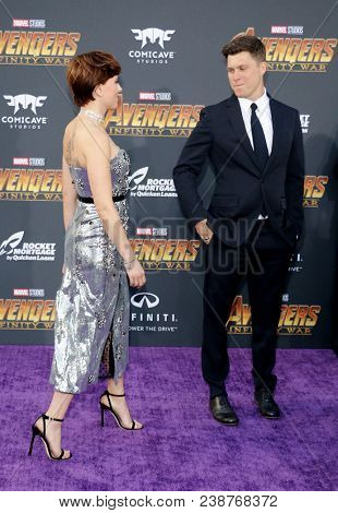 Scarlett Johansson and Colin Jost at the premiere of Disney and Marvel's 'Avengers: Infinity War' held at the El Capitan Theatre in Hollywood, USA on April 23, 2018.