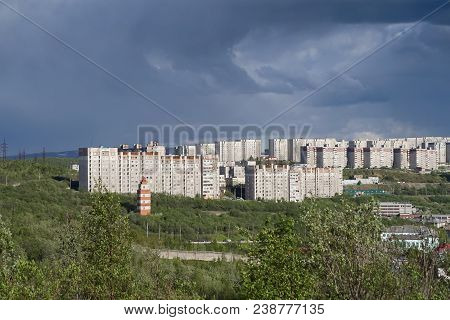 Murmansk, Russia-june 5, 2015: The Urban Landscape Of The Murmansk Soviet Architecture And The Brigh