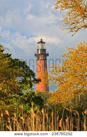 The Currituck Beach Lighthouse is located in Corolla in the Outer Banks of North Carolina.