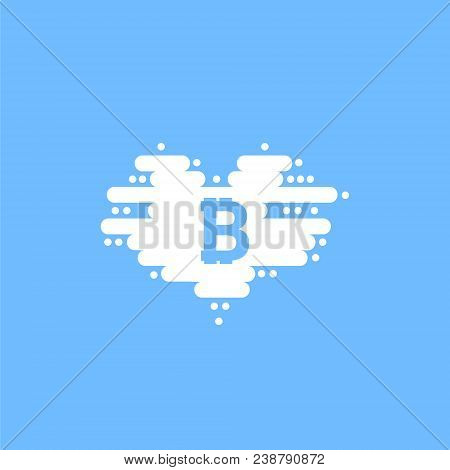 Bitcoin In Cloud In The Shape Of A Heart With Shadow And Blue Sky Background.