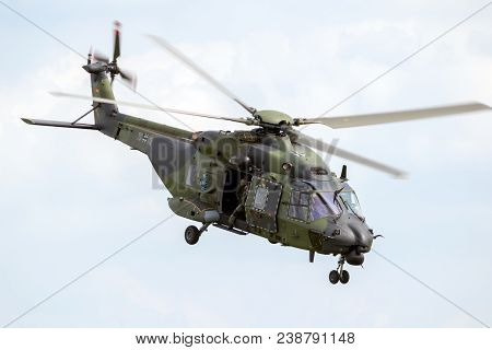 Berlin, Germany - Apr 27, 2018: German Army Nh-90 Tth Transport Helicopter Performing At The Berlin 