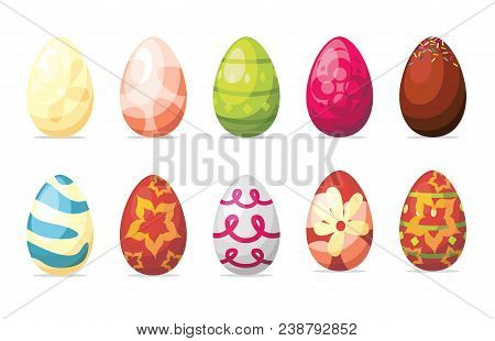 Easter Eggs With Different Colors And Textures. Vector Illustration