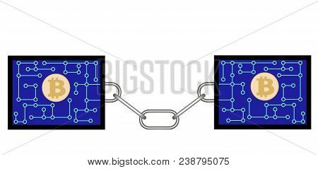 Block Chain Technology Of Bitcoin With Chain Between Blocks On White Background , Crypto Currency Bl