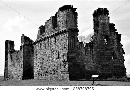 A View Of The Ruins Of The Medieval Red Sandstone Castle In Penrith, Cumbria.