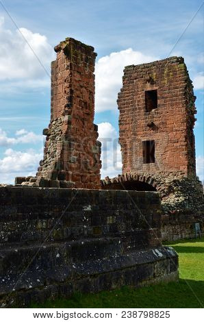A View Of The Ruins Of The Medieval Red Sandstone Castle In Penrith, Cumbria.