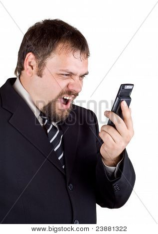 Kaufmann schreien in ein Handy