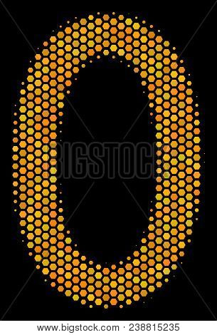 Halftone Hexagon Zero Vector Photo Free Trial Stock Halftone Hexagon Zero Digit Icon Bright Yellow Pictogram With Honey Comb Geometric Pattern On A Black Background Vector Concept Of Created