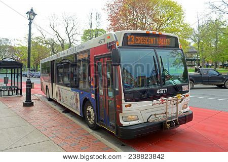 Saint John, Nb, Canada - May 24, 2016: Saint John Transit Bus In Downtown Saint John, New Brunswick,