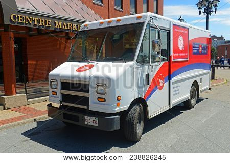 Saint John, Nb, Canada - May 24, 2016: Canada Post Van In Downtown Saint John, New Brunswick, Canada