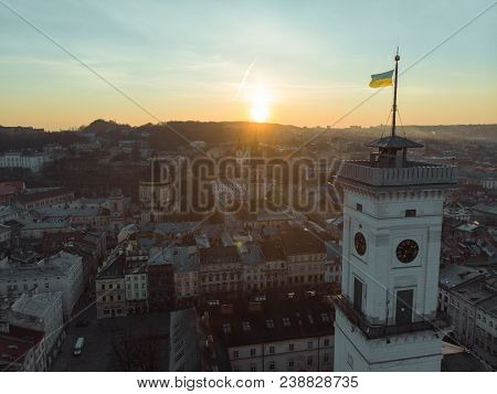 Beauty Panoramic View On Sunrise Over Old European City