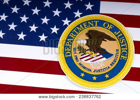 London, Uk - March 26th 2018: The Symbol Of The United States Department Of Justice Portrayed With T
