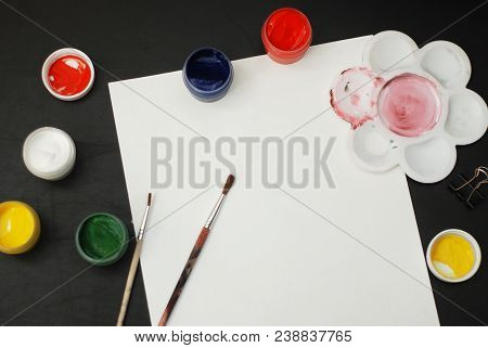 Blank Paper School Supplies Paint Brush Drawing Copy Space Buisness Office Art