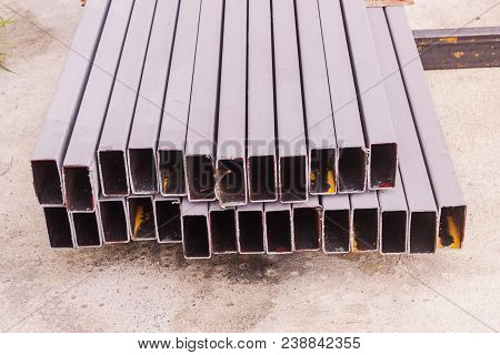 Construction: Rectangular Steel Tube With Anti-rust Paint Preparing For Fabrication Of Structural Wo