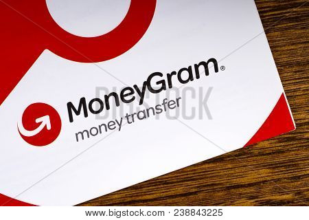 London, Uk - March 27th 2018: A Close-up Of The Moneygram Logo On An Information Leaflet, On 27th Ma