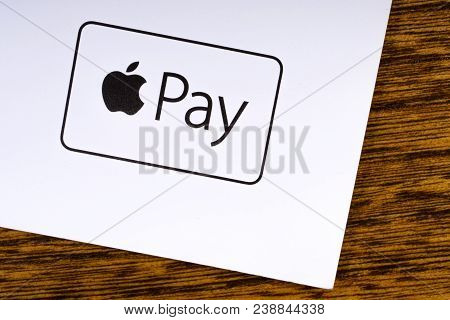 London, Uk - March 27th 2018: A Close-up Of The Apple Pay Logo, Pictured On The Bottom Of A Leaflet,