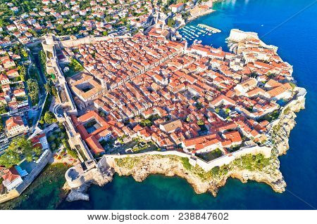 Town Of Dubrovnik Unesco World Heritage Site Aerial View, Dalmatia Region Of Croatia