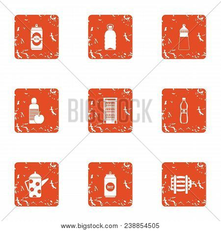 Pouring Icons Set. Grunge Set Of 9 Pouring Vector Icons For Web Isolated On White Background