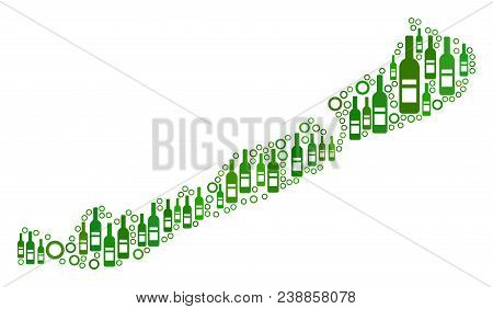 Balaton Lake Map Collage Of Wine Bottles And Empty Circles In Different Sizes And Green Color Shades