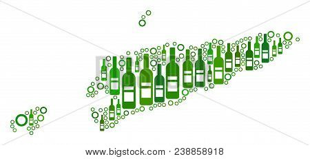 East Timour Map Mosaic Of Wine Bottles And Empty Circles In Various Sizes And Green Color Shades. Ab