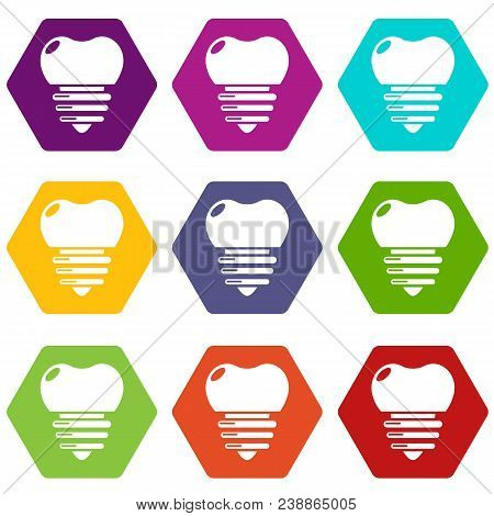 Dental Implant Icons 9 Set Coloful Isolated On White For Web