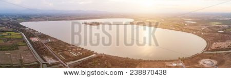 The Holy Heart Land - Talayluang In Sukhothai,thailand. Aerial View From Flying Drone