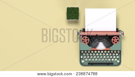 Mock Up Typewriter Paper And Pen,eyeglasses,top View On The Table Colorful Education In Front Of Yel
