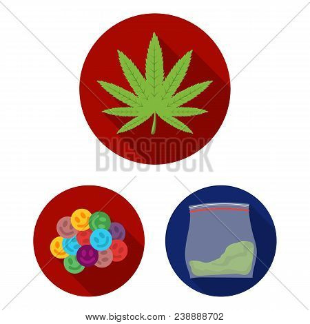 Drug Addiction And Attributes Flat Icons In Set Collection For Design. Addict And Drug Vector Symbol