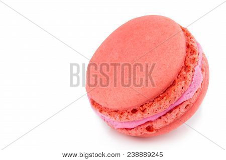 Cake Macaron Or Macaroon Isolated On White Background, Sweet And Colorful Dessert