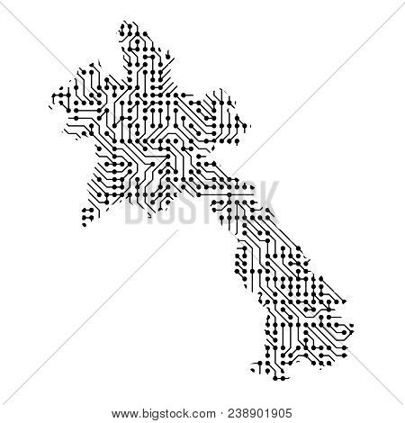 Abstract Schematic Map Of Laos From The Black Printed Board, Chip And Radio Component Of Vector Illu