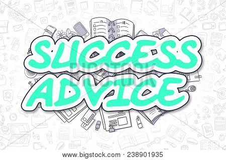 Green Word - Success Advice. Business Concept With Cartoon Icons. Success Advice - Hand Drawn Illust