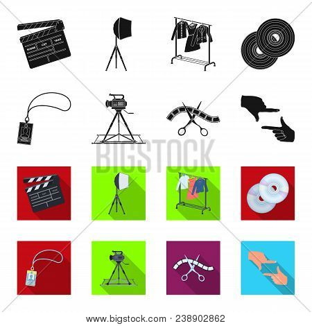 Badge, Operator Gesture And Other Accessories For The Movie. Making Movie Set Collection Icons In Bl