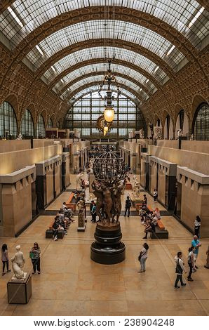 Paris, France - July 11, 2017. People And Art At The Main Hall Of The Quai D Orsay Museum In Paris. 